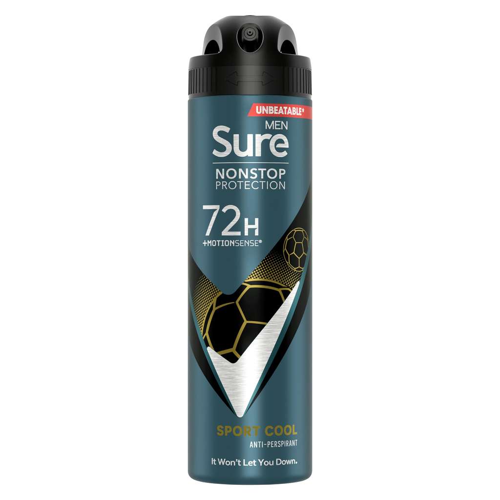 Sure Men Sport Cool Nonstop Protection Anti-perspirant Deodorant Aerosol MotionSense 72hr 150ml