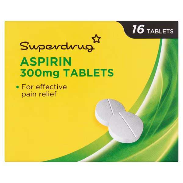Superdrug Aspirin 16 Tablets 300mg / Aspirin Dispersable 16 Tablets 300mg 29p / Bells Ibuprofen 16 Tablets 200mg 39p + Free Click & Collect