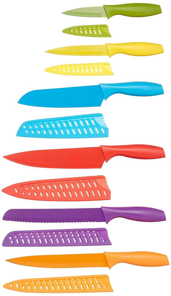 Amazon Basics 12-Piece Kitchen Knife Set, Multicolor