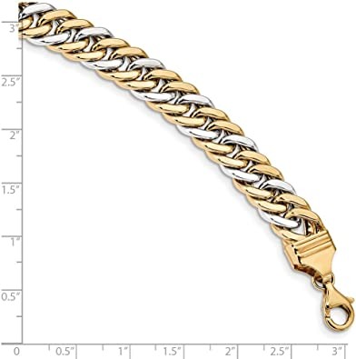 Heavy Duty Two-Tone Cuban Curb Bracelet in Solid 14k Yellow Gold with Secure Lobster Clasp (10.4mm)